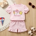 thumbnail image 5 of CUZIBR Summer Toddler Girls Back To School Outfits Short Sleeve Cute Cartoon Print Crewneck Basic T Shirt Ruffles Wide Leg Fashionable Summer Fall 2 Piece Short Clothes Sets,Pink,2-3 Years, 5 of 8