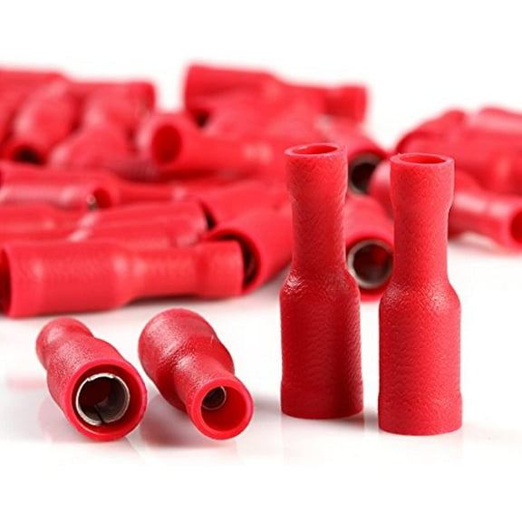 100pcs 18-22 GAUGE VINYL BULLET FEMALE CONNECTOR RED CRIMP TERMINAL AWG