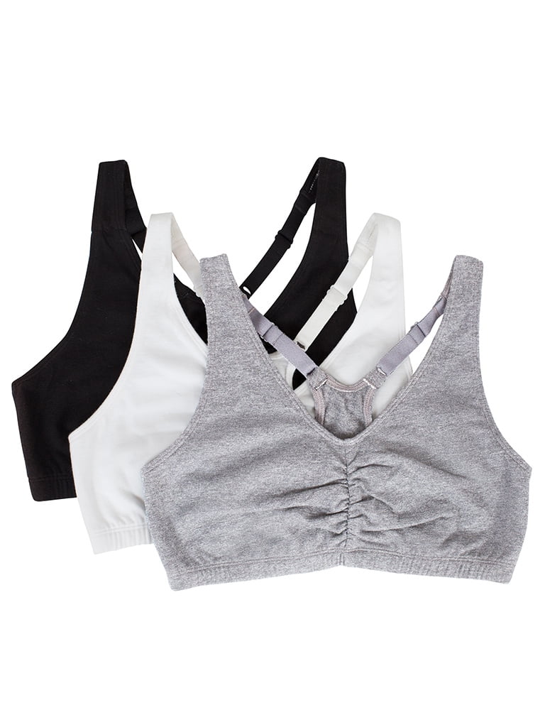 Fruit of the Loom Womens Adjustable Shirred Front Racerback Sports Bra 3-Pack