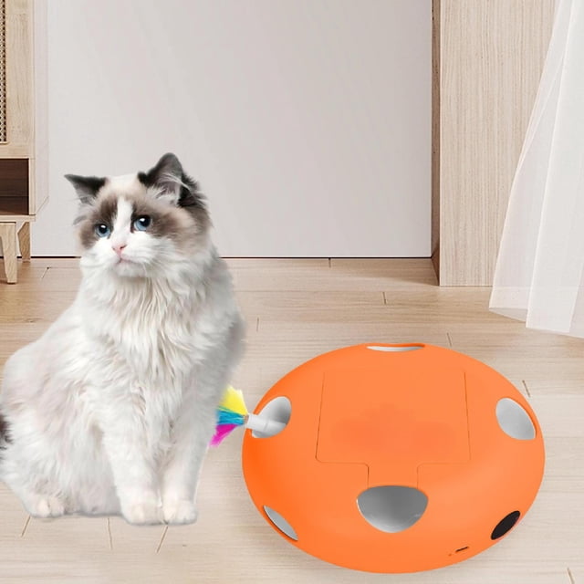 Juguete de plumas para gatos, juguete interactivo para gatos, para gatitos o perros pequeños, juego de búsqueda de movimiento automático, divertido ju Naranja