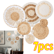 7 Pack Round Wicker Wall Baskets - Handmade Rattan Wall Art Decor for Boho, Farmhouse Living Room, Bedroom, Kitchen & Coastal Home