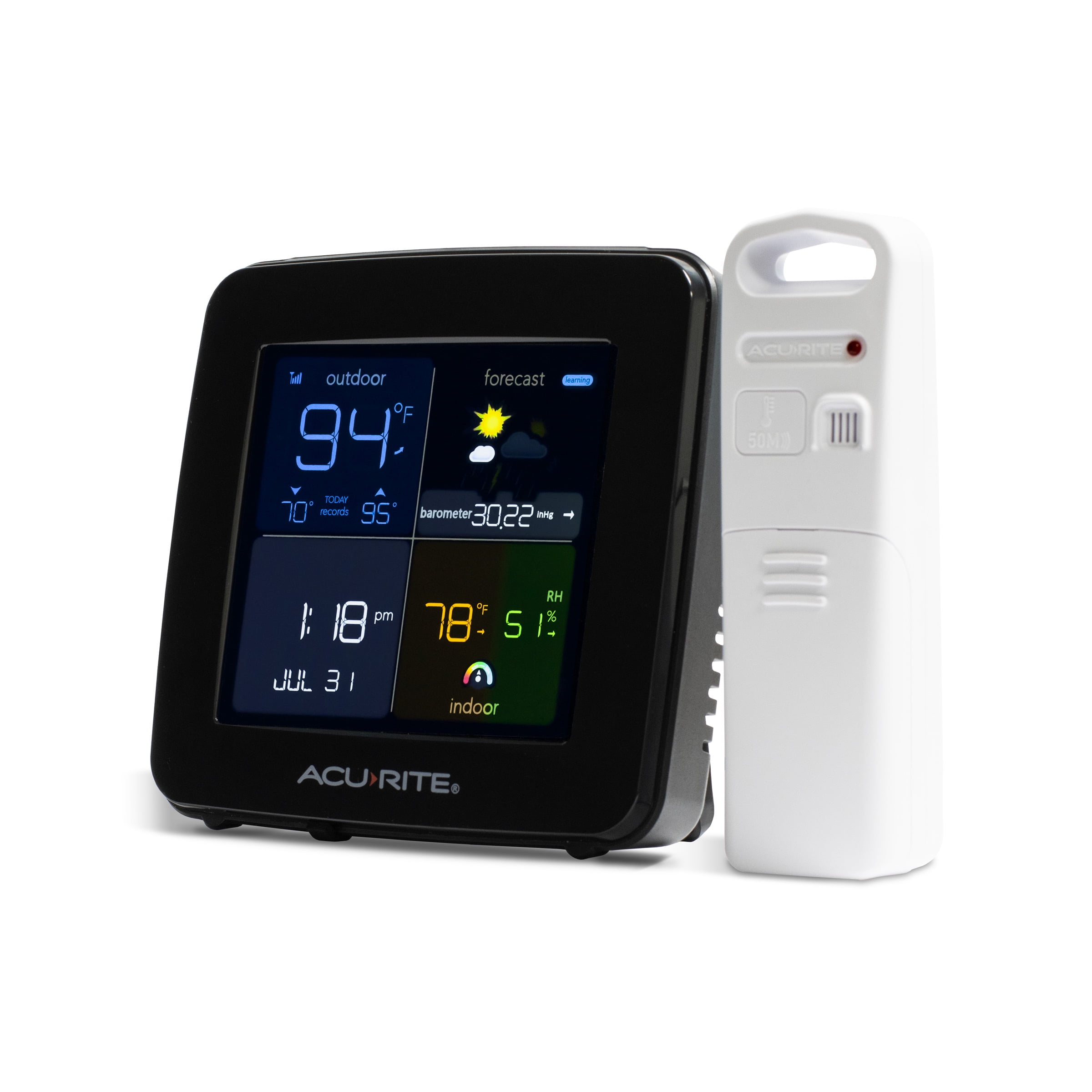 AcuRite Color Weather Station with Hyperlocal Forecast, Indoor/Outdoor Temperature, Indoor Humidity, Date, Time, Custom Alarms, and Barometer (00513)