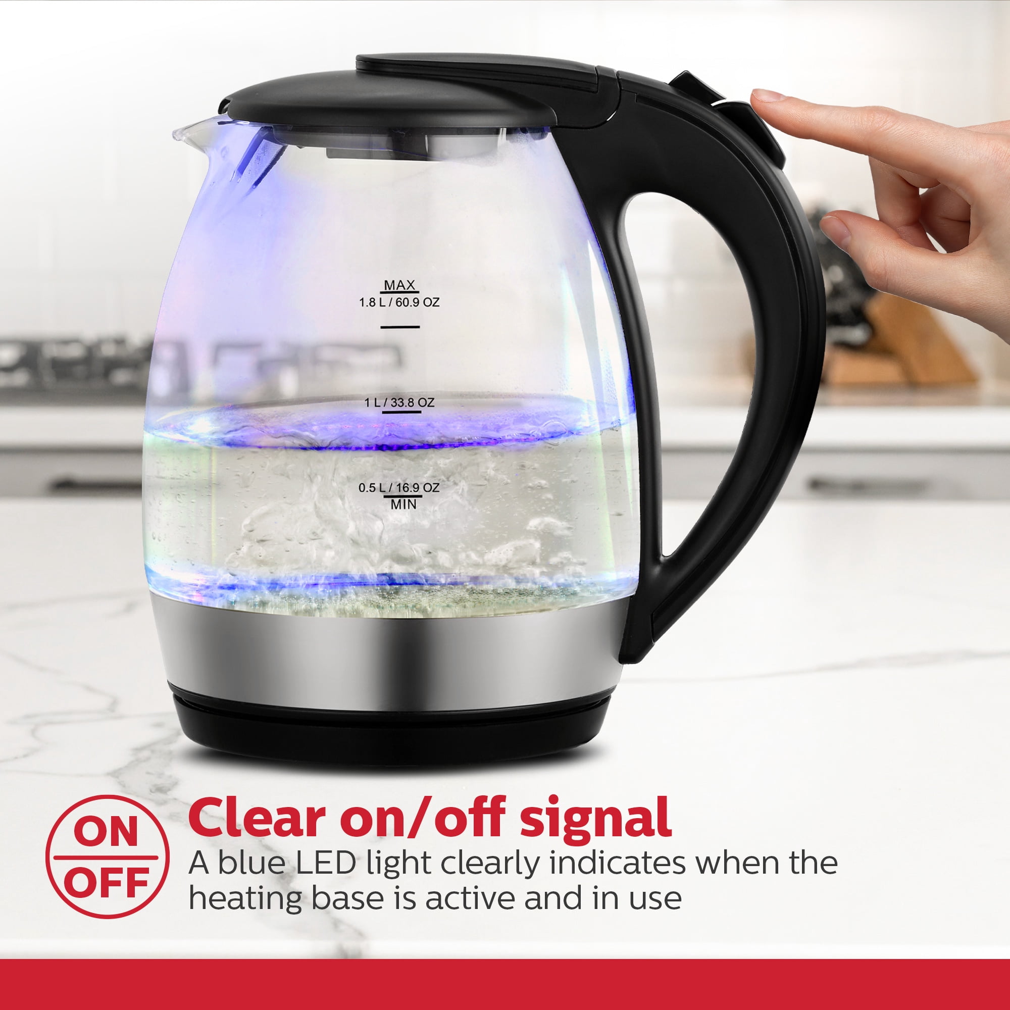 Holstein Housewares 1.9qt Glass Electric Water & Tea Kettle with LED 1850W