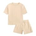 thumbnail image 2 of Caqnni Toddler Baby Girl Summer Clothes Daisy Floral Print Halter Ruffle Tank Tops Shorts Outfits set Pajamas Set Beige 2-3 Years, 2 of 9