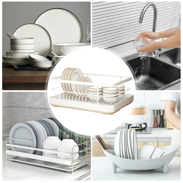 Kitchen Dish Drying Rack with Integrated Cutlery Holder and Efficient Tray for Organized Countertop
