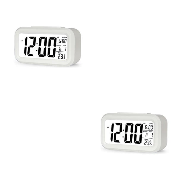Methold Reloj despertador de pantalla Digital dormitorio Sensor de temperatura termómetro retroiluminación calendario portátil Snooze Blanco 2Conjunto