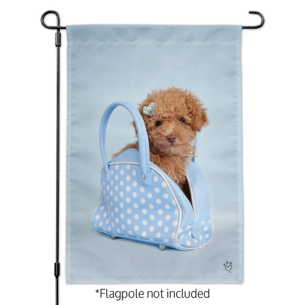 Poodle Puppy Dog Blue Spotted Handbag Garden Yard Flag 