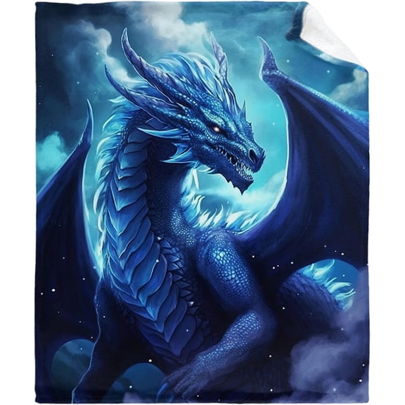 Blue Dragon Throw Blanket for Kids Dragons Lovers Boys Girls Woman Men Flannel Fuzzy Soft Dragon Print Merchandise Lap Blanket Sheets Gifts Decor for Living Room Sofa Couch