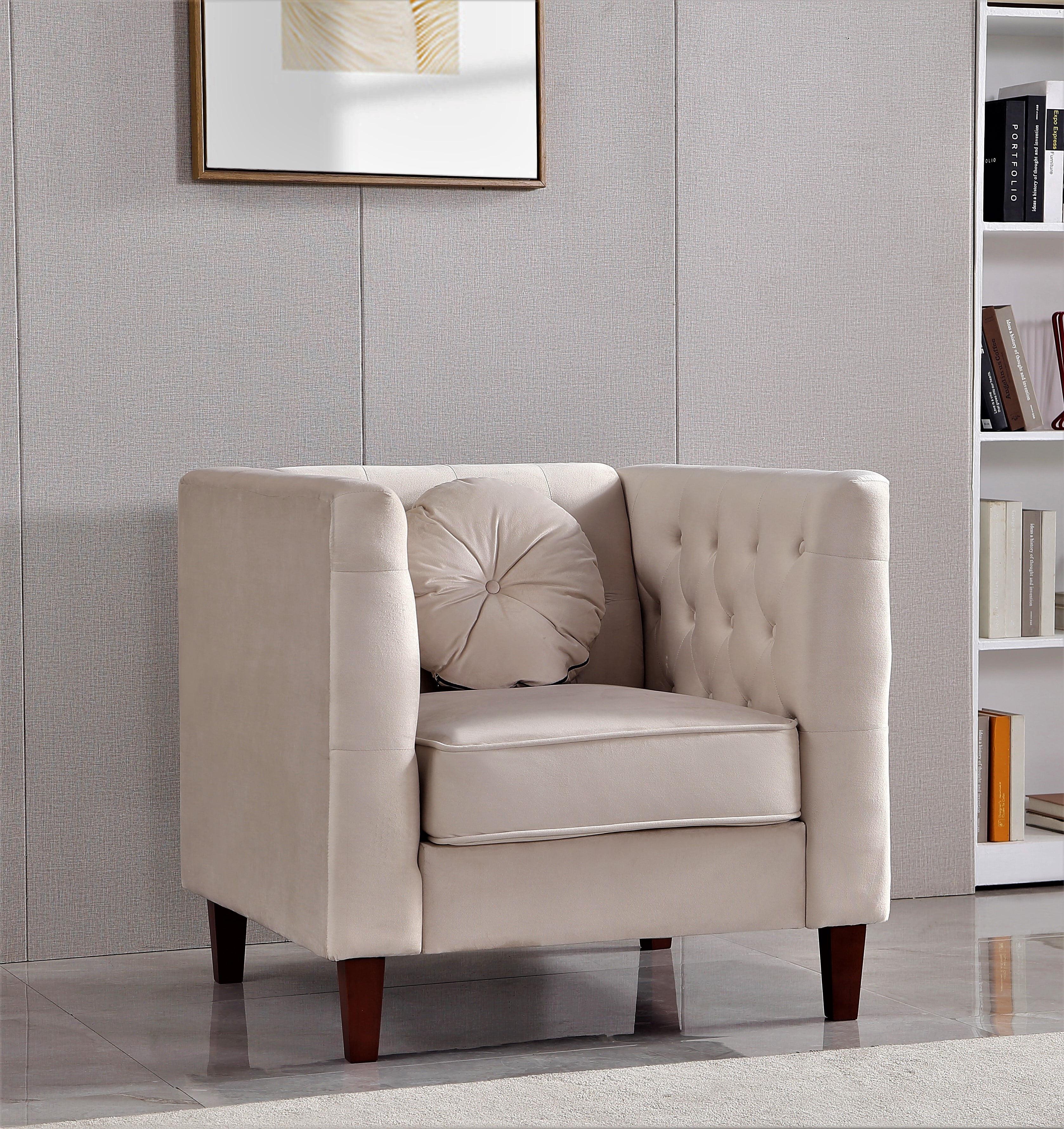 Uspridefurniture Chesterfield Chair, Beige