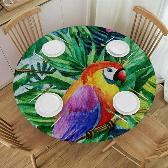 Autua Colorful Birds Tropical Forest Round Tablecloth 100% Polyester 31"-35