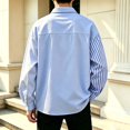 thumbnail image 6 of Men’s Oversized Asymmetrical Patchwork Shirt for Men, Striped Color‑Block Long Sleeve Lapel Shirt Jacket, Loose Casual Top With Chest Pocket For Home‑Lounge And Weekend Outing Activities, 6 of 6