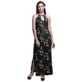 thumbnail image 1 of Bimba Robe Maxi à Imprimé Floral pour Femmes, Col Rond, Taille Élastique, avec Fentes Latérales, Tenue d'Été - Très Grande Taille, Noir, 1 of 6