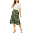 thumbnail image 2 of INSPIRE CHIC Women's Floral Elastic Waist Ruffle High Low Hem Skirts XS Green, 2 of 6