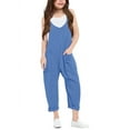 thumbnail image 2 of Kids Sleeveless Solid Color Casual Jumpsuit Spaghetti Strap Girls Romper, 2 of 4