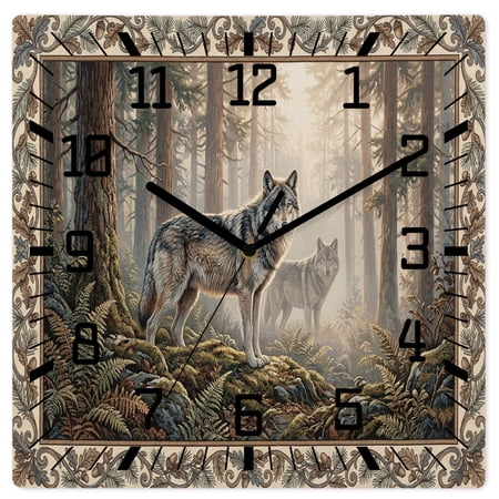 Wall Clock Forest Wolf Operated Square Clocks Wooden Silent Non Ticking Wallclock 10 Inch Animal photo Wall Clock Forest Wolf Operated Square Clocks Wooden Silent Non Ticking Wallclock 10 Inch Animal