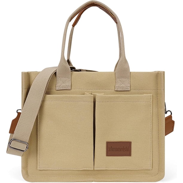 LHSHID Canvas Tote Bag with Multi Pockets Everything Tote for Women Church Bag Mommy Diapper Bag with Compartments