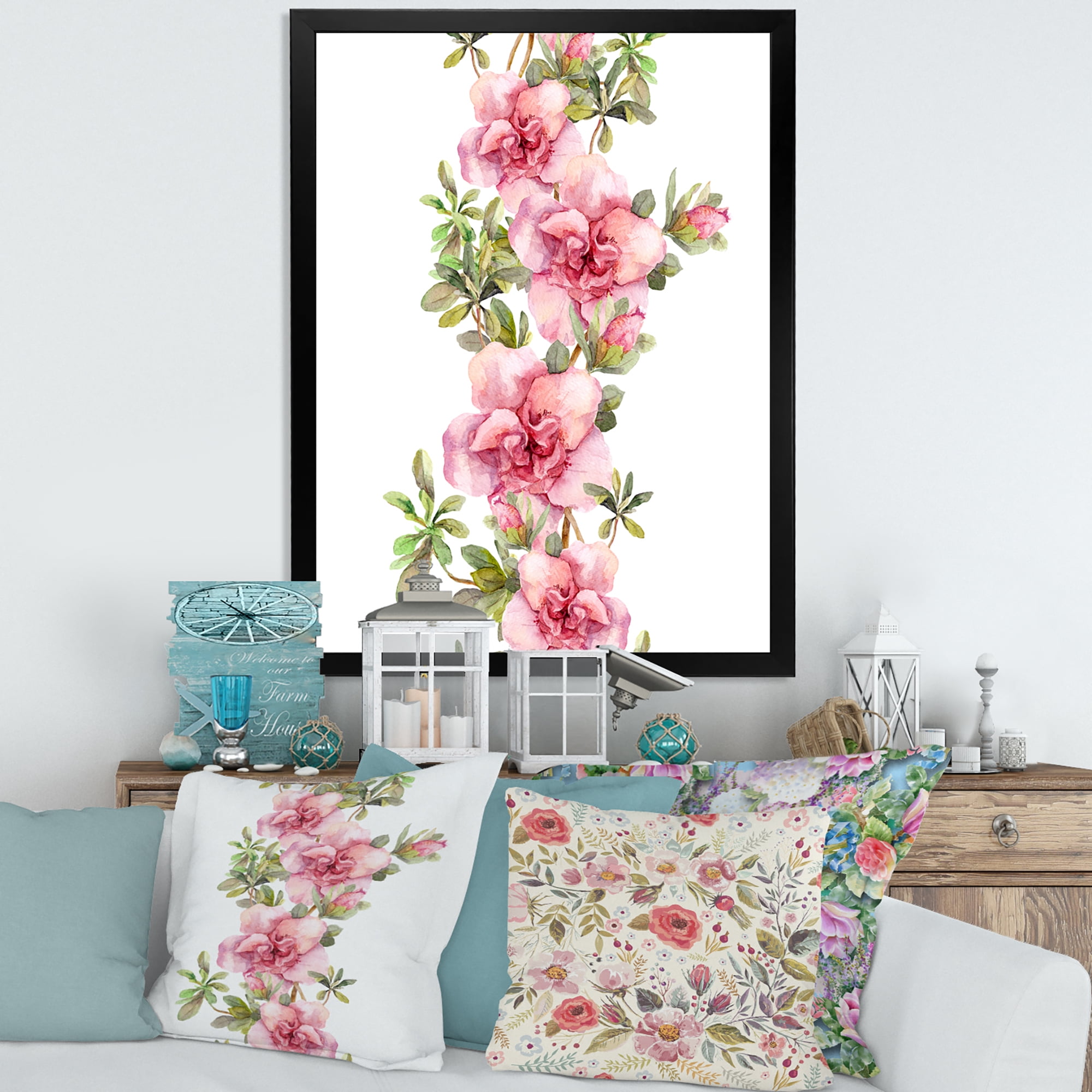 Designart 'Bouquet of Purple and Pink Flowers II' Farmhouse Framed Art Print