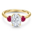thumbnail image 3 of Gem Stone King 10K Yellow Gold White Moissanite and Red Ruby Engagement Ring for Women | 2.80 Cttw | Oval 9X7MM | Gemstone Birthstone | Size 7, 3 of 7