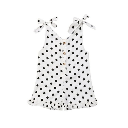 

Baby Girls Polka Dots Jumpsuit Sleeveless Button Strap Romper V-neck One-piece Summer Clothes