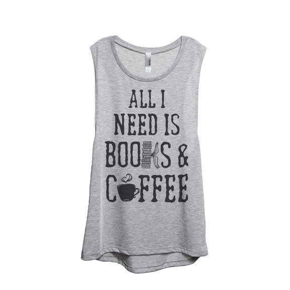 Books And Coffee Women's Fashion Sleeveless Muscle Workout Yoga Tank Top Sport Grey X-Large