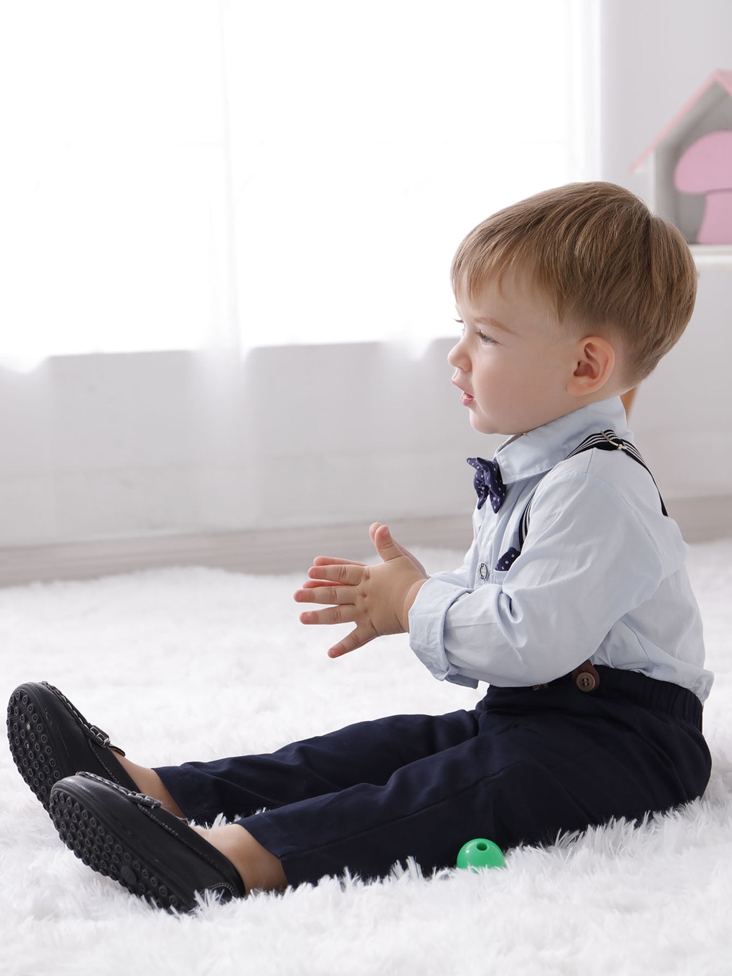 CARETOO Toddler Boy Clothes Set Cotton Fabric Formal Outfits Shirt Suspender Pants Bowtie 1-5T 3pcs