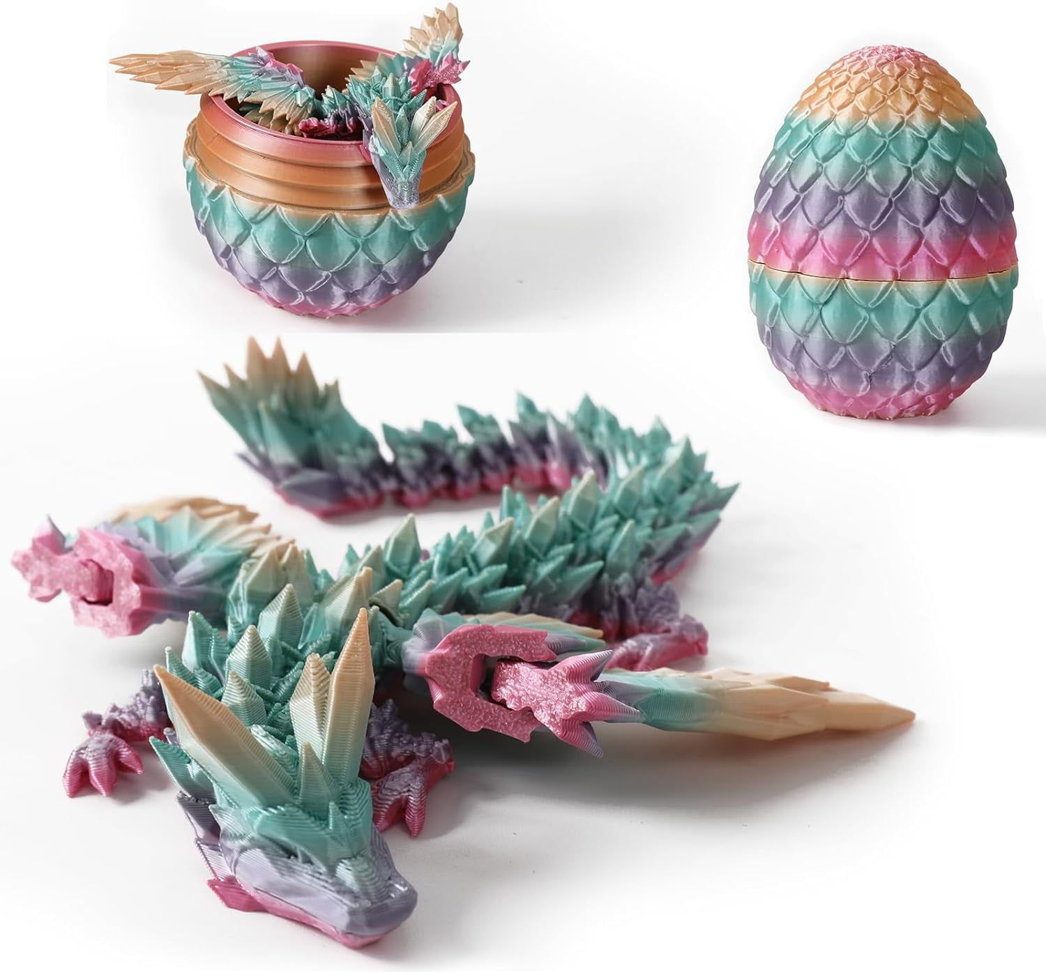 Home Office Desk Decor3D Printed Dragon Egg Crystal 3D Dragon Fidget Toys for Adult Articulated Dragon Egg Surprise Dragon Gifts,2pcs