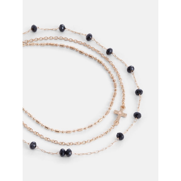 No Boundaries Cross and Beaded Anklet Set, 3-Piece, Women's