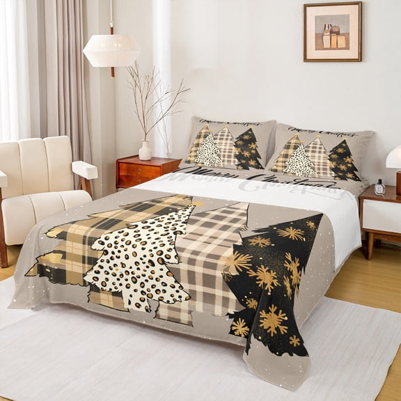 Feelyou Fashion Xmas Tree Bed Sheets for Teen, Chic Buffalo Plaid King Sheets, Merry Christmas Sheet Set, Ultra Soft Bedroom Decor, 4-Piece