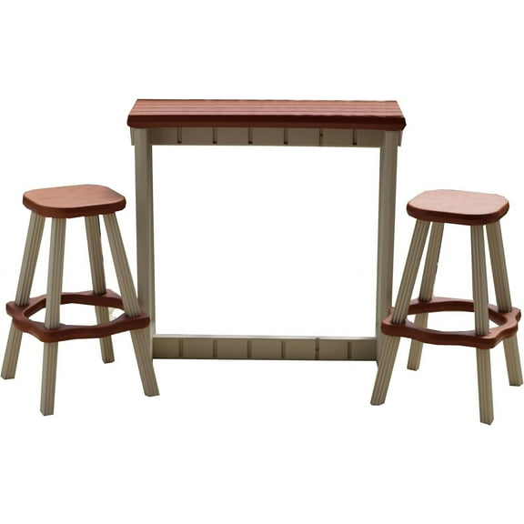 Single Bar Set Includes 2 Barstools Redwood Top & Warm Grey Base Ideal for Patio Hot Tub Area Backyard Durable WeatherResistant Design Easy Nohardware Assembly Proudly Made in USA