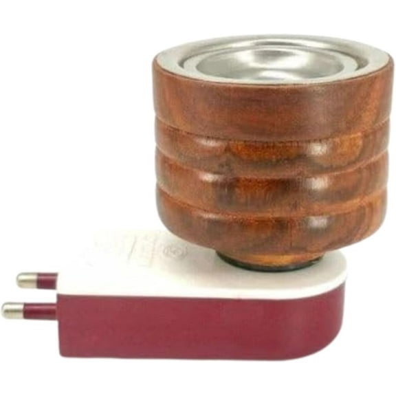 Handmade Stainless Steel Wooden Electric Kapoor Dhani Stand Incense Burner for Home, Brown