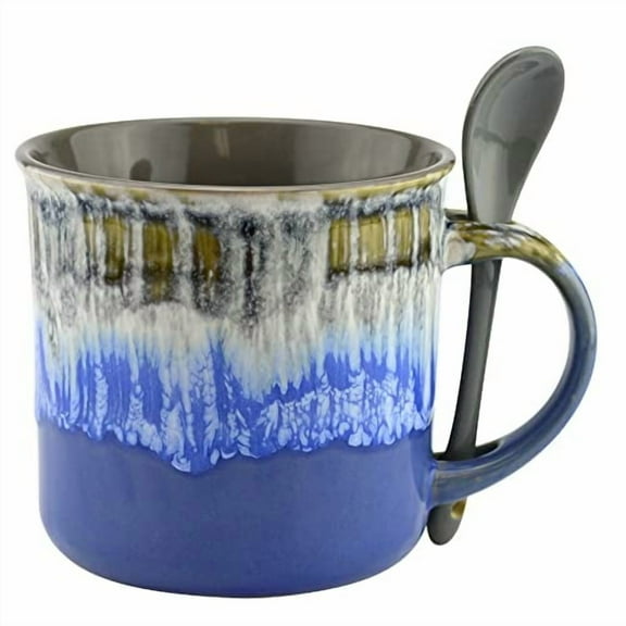 Ceramic Coffee Mugs Unique Glazed Coffee & Tea Cups - 18 Ounce - Best Gift for Coffee Tea Lover/Addicts 18 Ounce (Blue, 1)