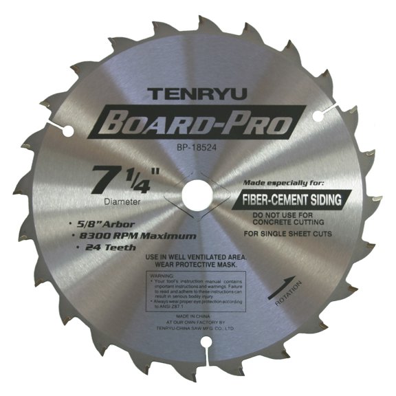 TENRYU BP-18524 Board-Pro Fiber Cement 7-1/4-Inch 24T Saw Blade