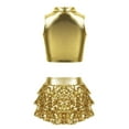 thumbnail image 2 of Aislor Kids Girls Sleeveless Crop Top with Sequins Skirted Shorts Set Salsa Samba Latin Jazz Dance Ballroom Costume Gold 14, 2 of 7