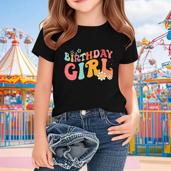 BRGZLK Toddler Kids Birthday Gift Boys Girls Summer New Birthday Day Shirts Loose Casual Short Sleeve Round Neck Tee for 2-15 Years Black 2-3 Years