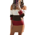 thumbnail image 3 of Asyoly Women Winter Knit Sweater Mini Dress Color Block Sweater Jumper Dress, 3 of 7