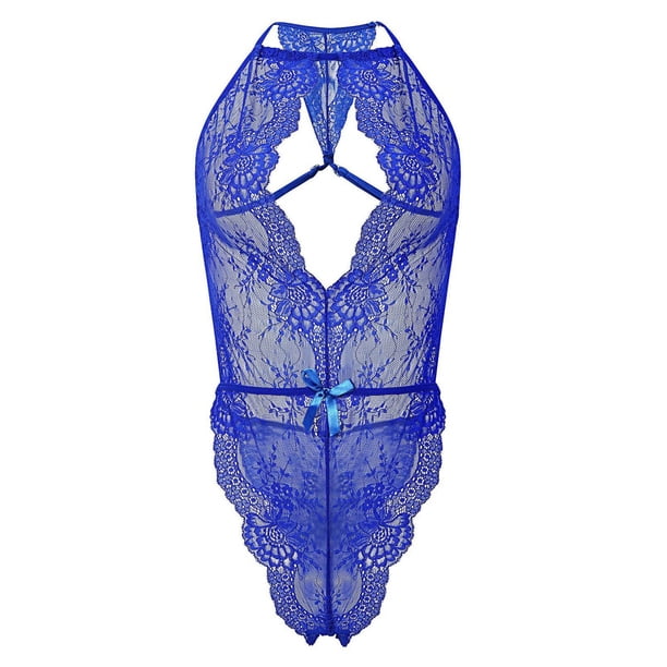 Moda para mujer Lencería sexy Medias de red Encaje Flores Hueco Sexy Cuello halter Mono de malla transparente Fridja nalpqowj41761