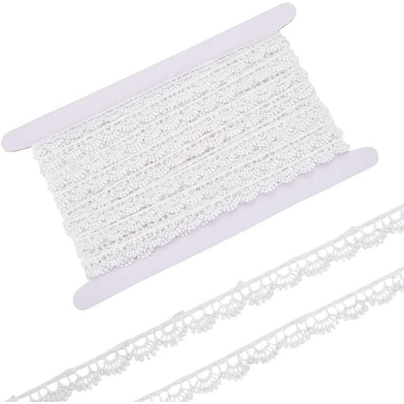 1 Set 15 Yards Polyester Wavy Edged Lace Trim for Sewing Decoration White 3/8 inch(10mm)