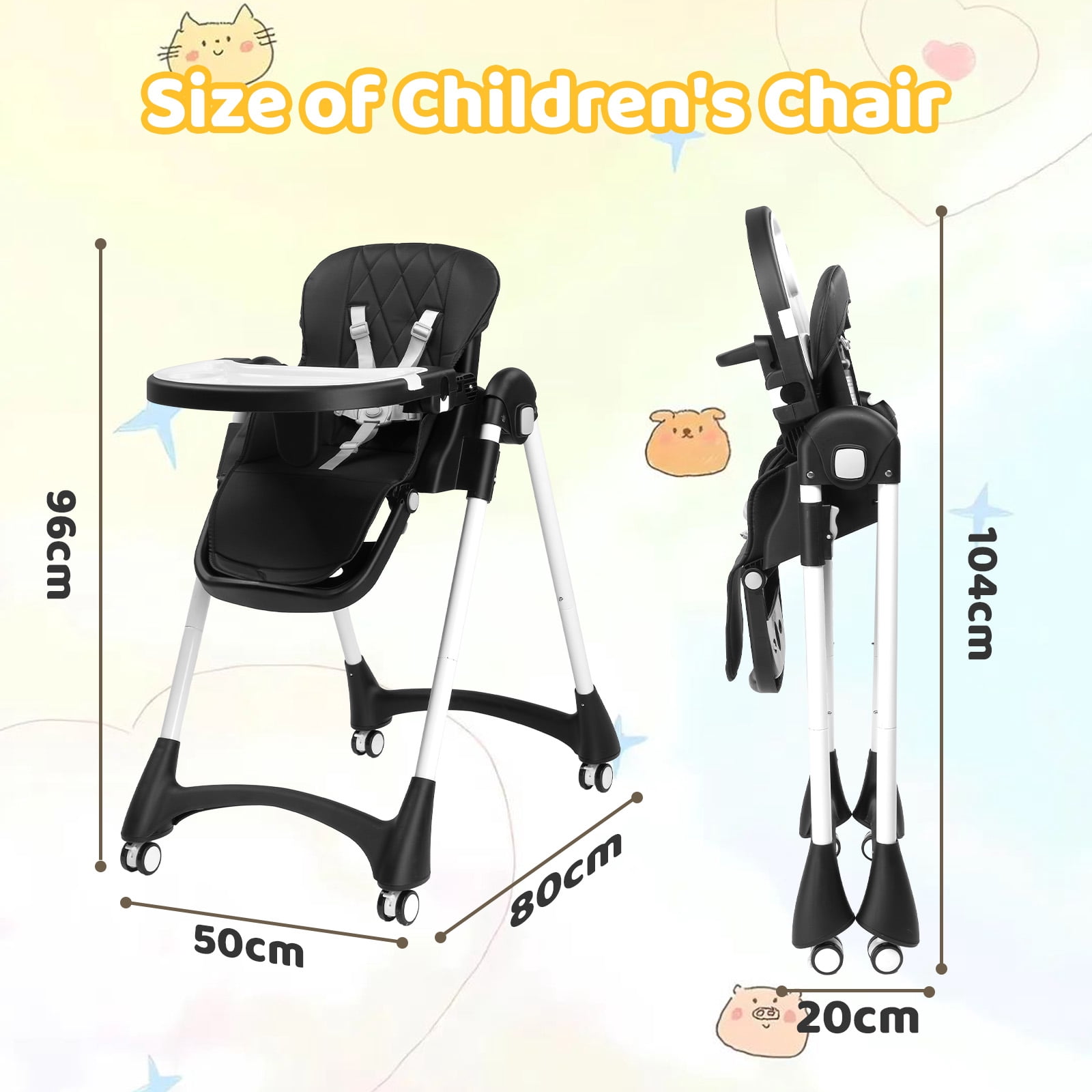 PEXMOR 4 in 1 Portable Baby High Chair, Convertible Foldable Highchair, Adjustable Height & Recline Positions, Black