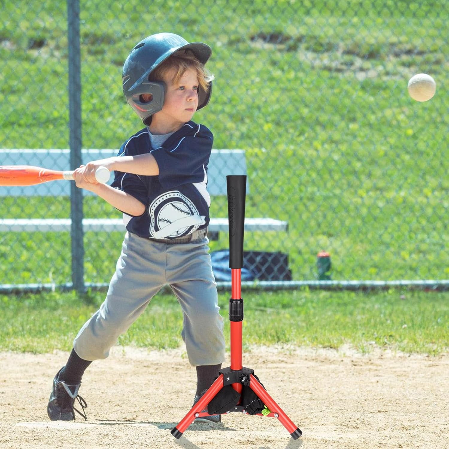 Adoreal Baseball Tee for Kids, Baseball Tee Baseball Batting Tee for Kids Softball & Baseball Practice Tee Easy Adjustable Height Portable Hitting Tee with Carry Bag(Red)