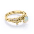 thumbnail image 3 of JeenMata Solitaire Prong Set 0.65 Carat Round Shaped Opal And Moissanite Branch Leaf Design Bridal Ring Set In 18K Yellow Gold Plating Over Silver, 3 of 7
