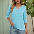 thumbnail image 6 of idosla 3/4 Sleeve Tops for Women Summer Notched V Neck Plain T Shirts Casual Cute Three Quarter Length Dressy Blouses (Sky Blue, M), 6 of 6