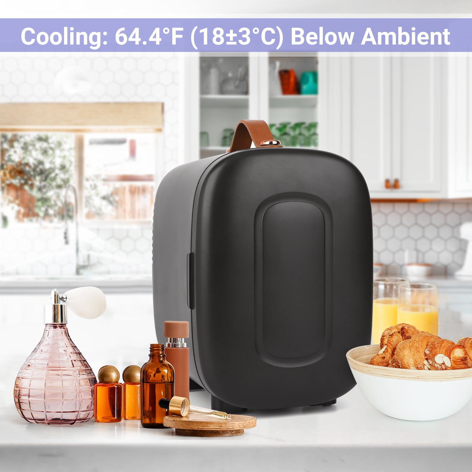 Living Enrichment Mini Fridge 4 Liter Skincare Fridge, Cooler and Portable Small Refrigerator, AC DC Powered, Black