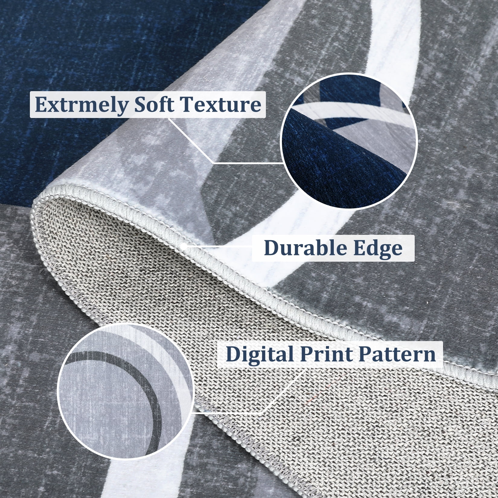 Modern Washable Area Rugs, Contemporary Geometric Circles Carpet with Non-Slip Backing