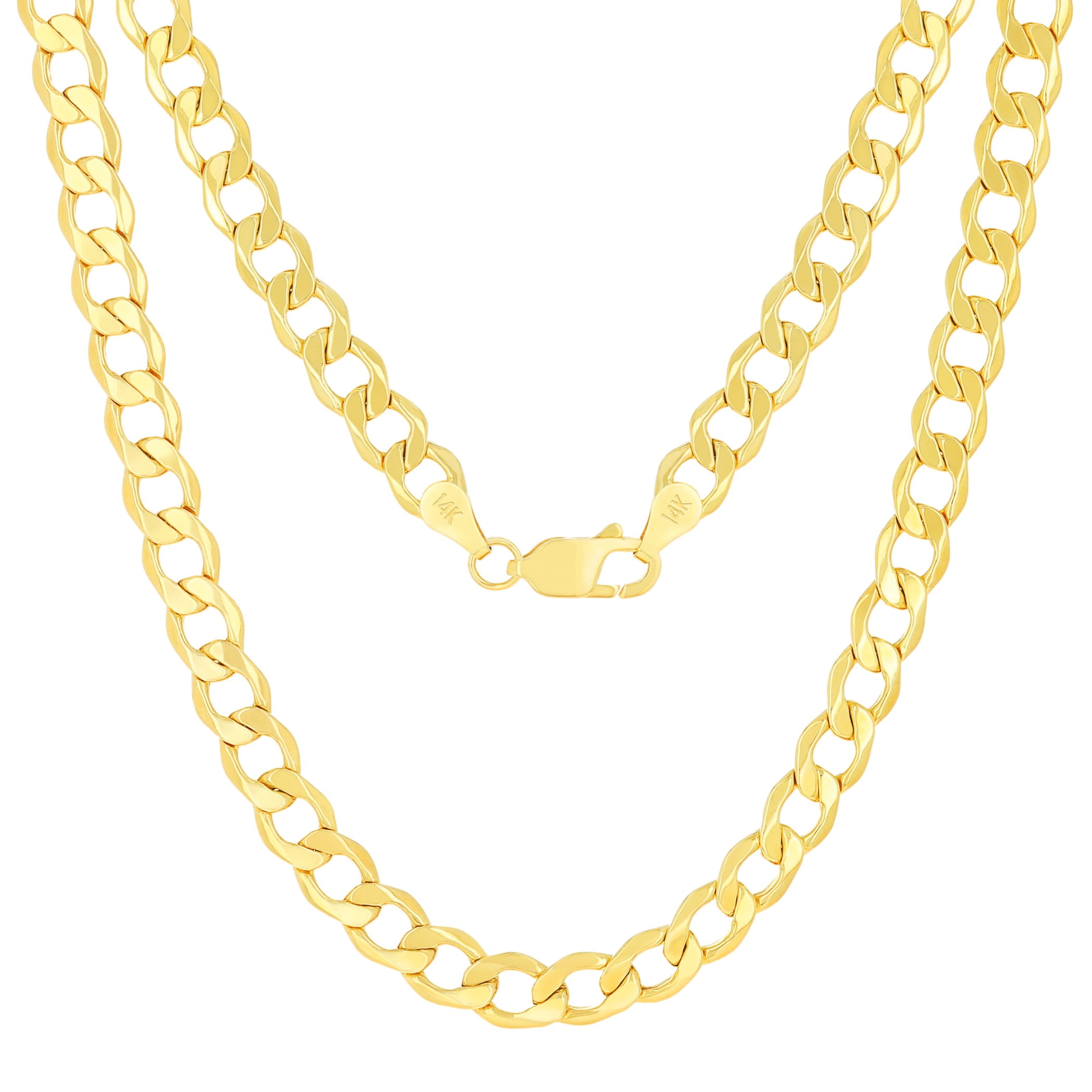 Nuragold 14k Real Yellow Gold Cuban Curb Link 6.5mm Chain Necklace (16"-30") Italian Jewelry for Men & Women