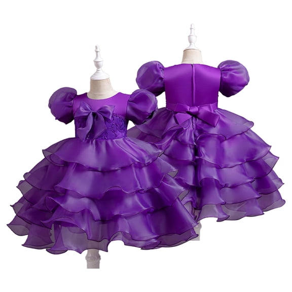 LYMAYTER Kids Wedding Birthday Party Dress for Flower Girls Bridesmaid Cake Tutu Ball Gown Party Dress