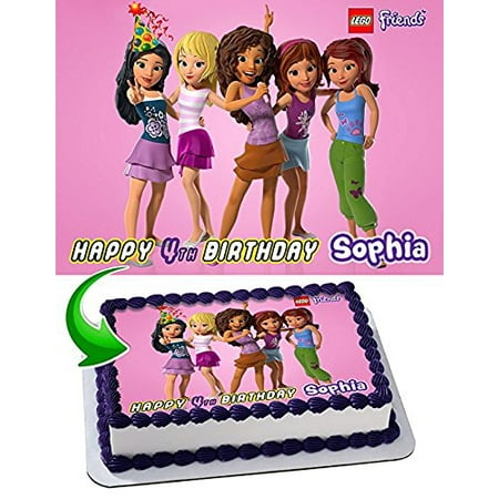 Lego Friends Cake Image Personalized Topper Edible Image Cake Topper Personalized Birthday 1/4 Sheet Decoration Party Birthday Sugar Frosting Transfer Fondant Image Edible Image for