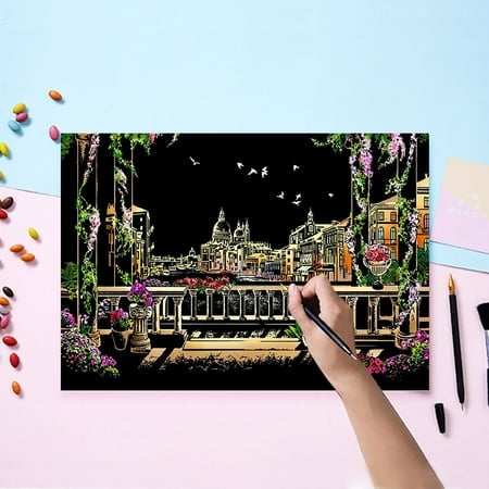 Nightscape DIY Scratch Off Art Kit for Adults Kids Reveal Hidden Designs Educational Craft Activity