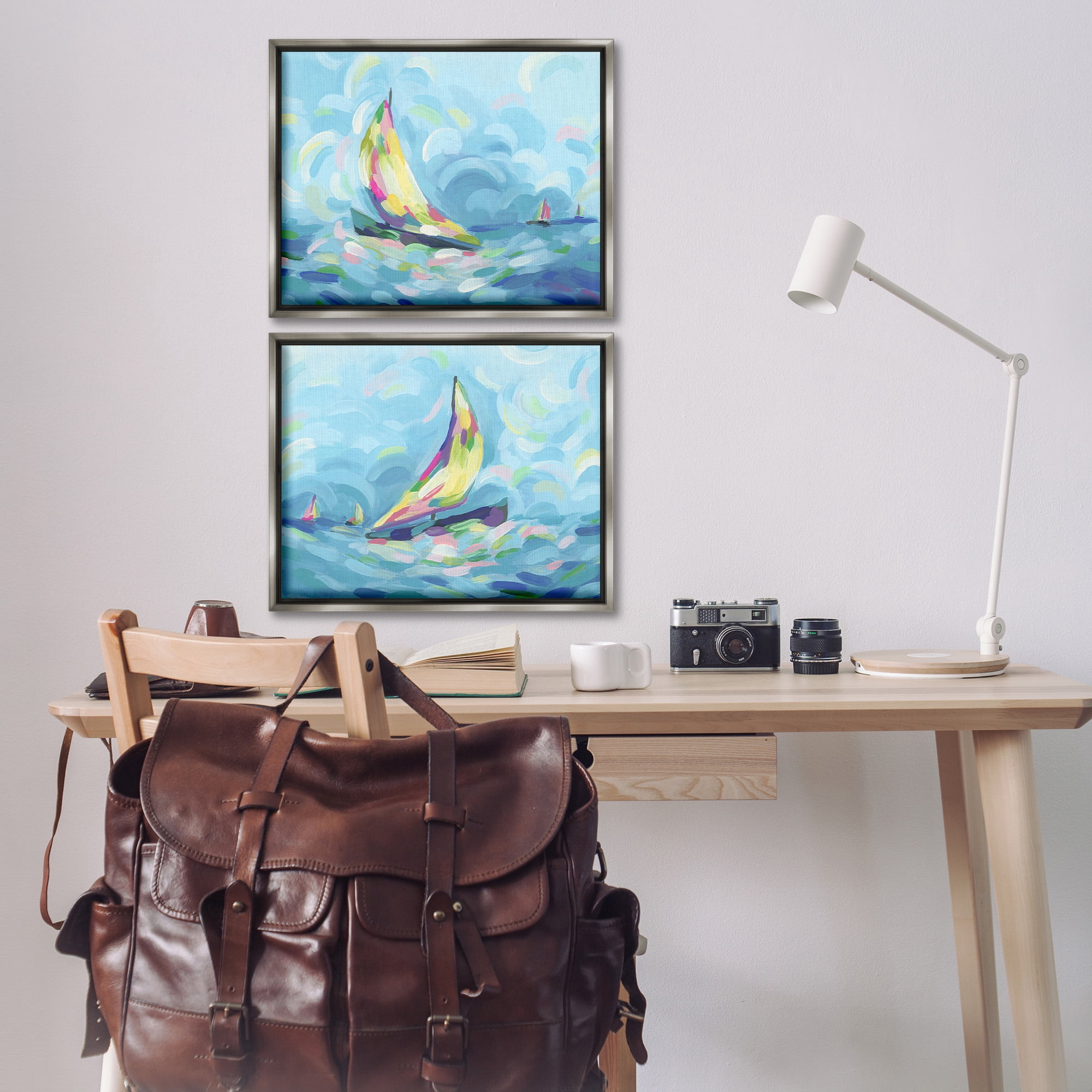 Stupell Industries Brushed Maritime Sailboats Transportation Painting Gray Floater Framed Canvas Art Print Wall Art, 21 x 17, Set of 2