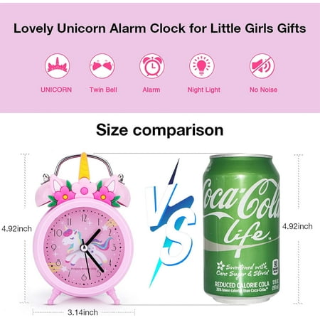 TCJJ Unicorn Alarm Clock Girl, Non-Ticking Kids Alarm Clock Girl,Silent Bedside Pink Alarm Clock, Loud Double Bell Clock With Backlight,Suitable For School Gift