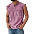 thumbnail image 2 of LODIENY Tank Tops Henley Shirts for Men Sleeveless Gym Workout Running Beach Summer Vintage Button Down V Neck Solid Muscle T-Shirts with Pockets Pink XXL, 2 of 7